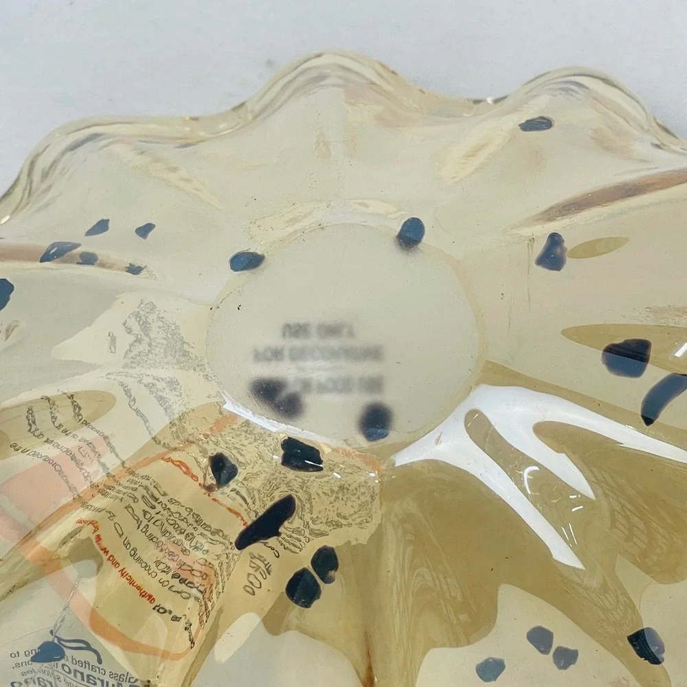 Tammaro Home Murano Glass Bowl Amber Speckled Ruffled Rim Made in Italy 10in